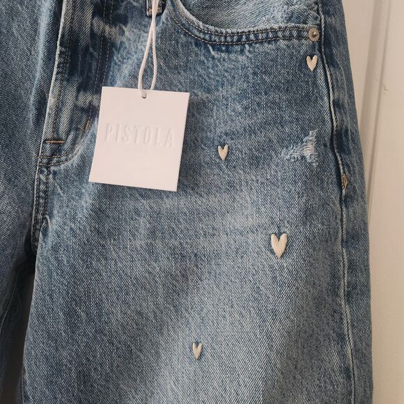 NWT Pistola Lexi Heart Jeans Mid Rise Bowed Straight RARE SOLD OUT  Size 28 $228 - Picture 9 of 10